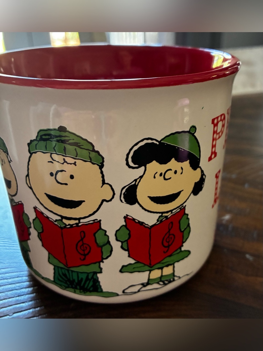 Peanuts Peace Love Joy Red and White Ceramic Mug